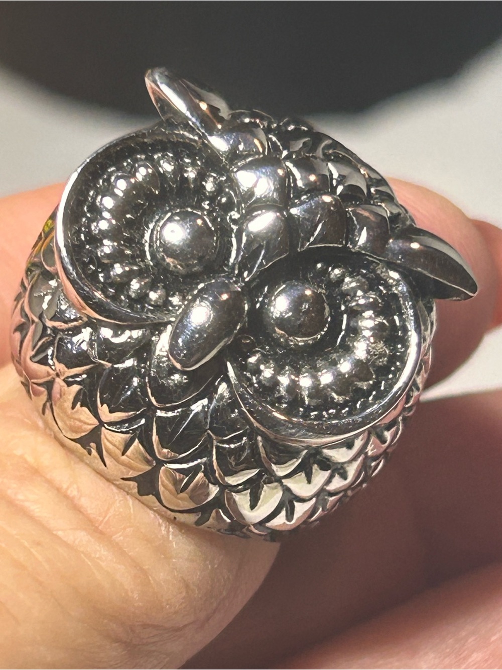 Stainless Steel Owl Statement Ring - Silvertone